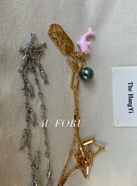 4U FORU原创设计小众高级感金鱼珍珠项链女拼接个性轻奢锁骨项链