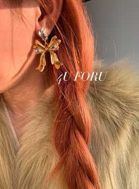 甜酷公主锆石蝴蝶结闪亮蚊香盘耳夹耳钉少女银新款耳环气质