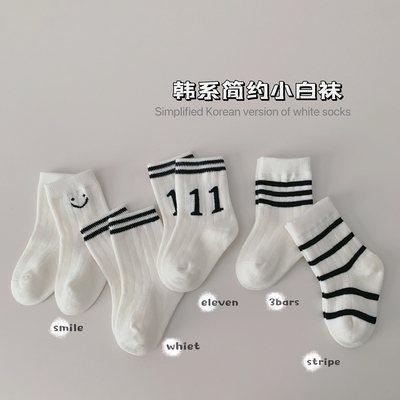 简约中筒儿童袜白色春秋
