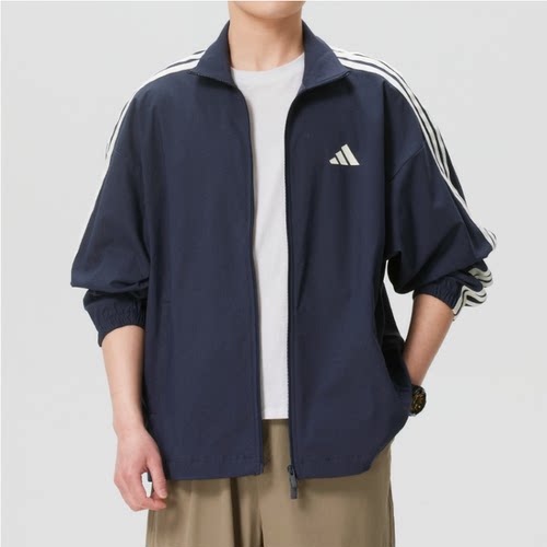 adidas男速干牛仔布立领梭织夹克