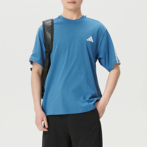 adidas男短袖三条杠纯棉半袖T恤