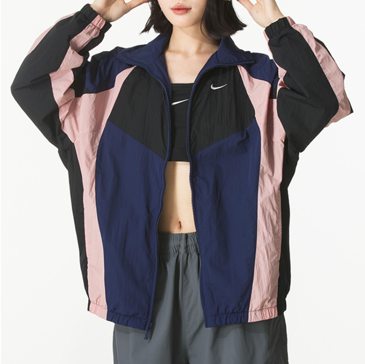 NIKE女梭织夹克拼接立领运动外套