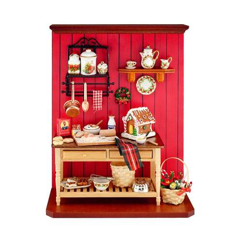 {德国品牌代购}娃屋微缩迷你厨房场圣诞氛围景展示柜12分圣诞礼物