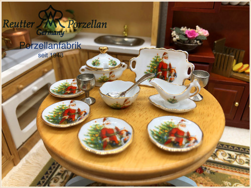 12分/1:12微缩描金圣诞节套装餐具圣诞礼物食玩迷你厨房DIY 摆件