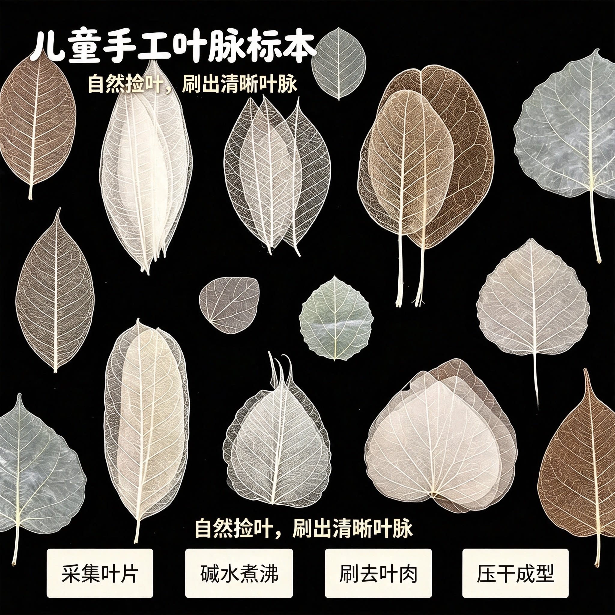【真的树叶做成】 各种手工树叶叶脉 叶脉花DIY材料标签贴画标本
