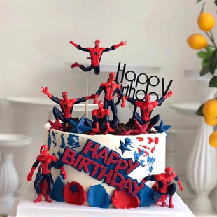 男生男孩超人装饰摆件超级英雄生日蛋糕蜘蛛网插件节日装扮用品