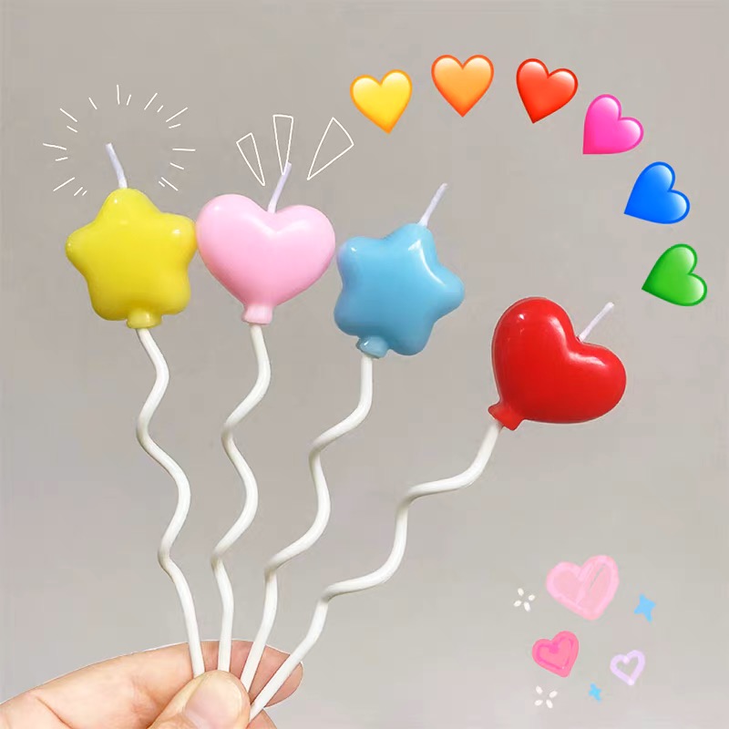 韩系ins风糖果色气球爱心五角星蜡烛儿童可爱生日派对蛋糕装饰