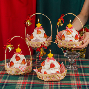 圣诞节快乐许愿树造型创意手提篮蛋糕装 饰蛋糕五角星蜡烛蛋糕插件