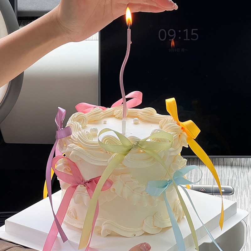 新款 简约网红芭蕾风ins丝带仙女生日唯美蝴蝶结蛋糕装扮插件装饰