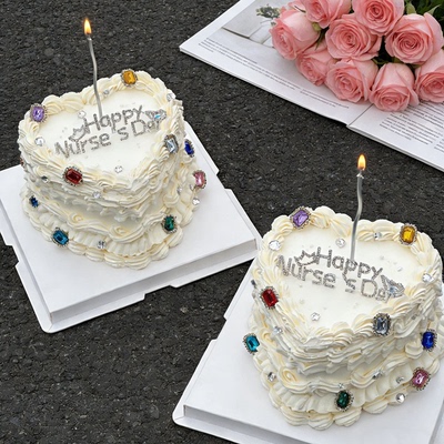 护士节快乐水钻蛋糕装饰摆件