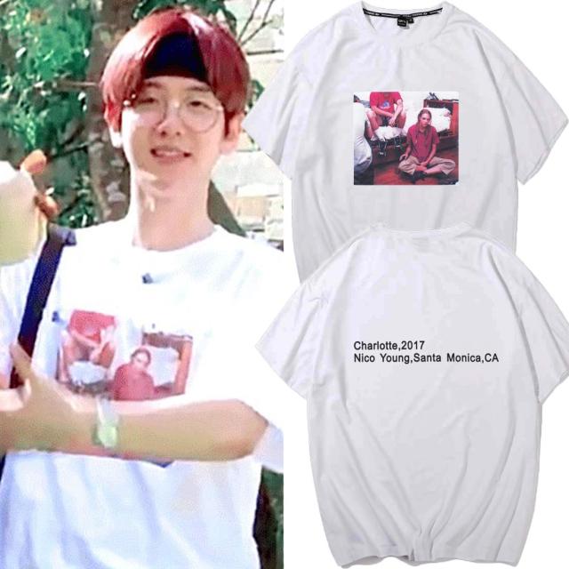 EXO边伯贤同款短袖爬梯子世界旅行韩版落肩宽松T恤男女情侣大码潮