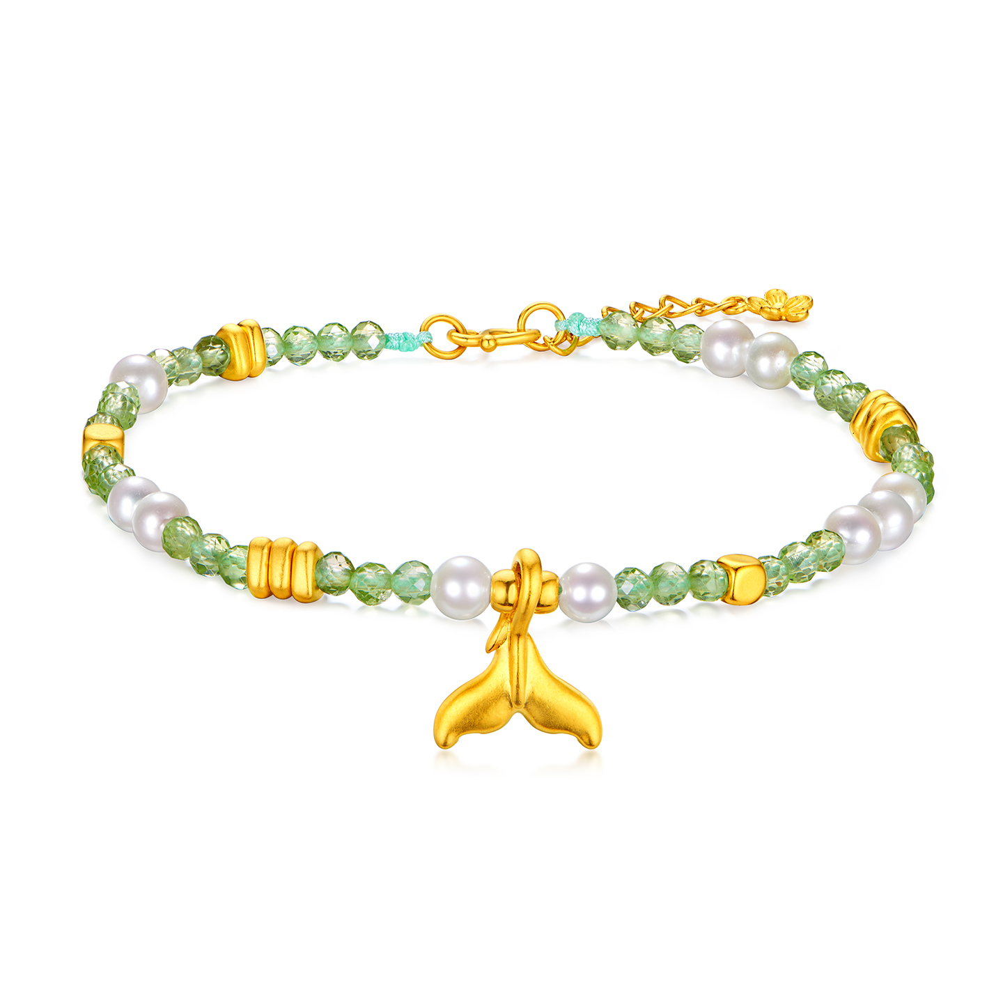 金至尊黄金手链新款足金手链圣诞节生日礼物送老婆珍珠橄榄石手串