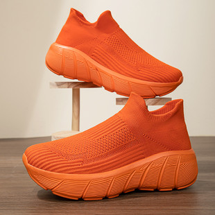 春季休闲帆布鞋百搭弹力袜子鞋增高女鞋厚底飞织布鞋男女同款潮鞋