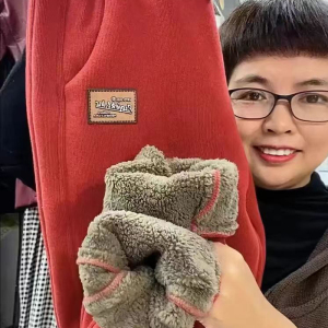 羊羔绒大码运动裤女秋冬裤本命年保暖红色加绒加厚束脚休闲哈伦裤