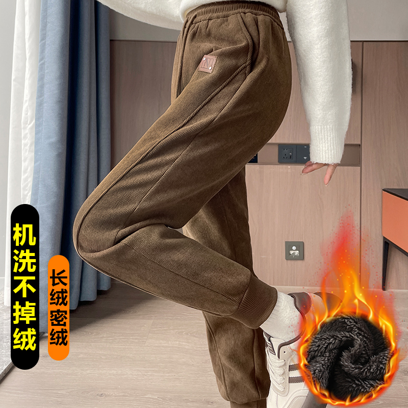 加绒裤子女秋冬季羊羔绒运动卫裤