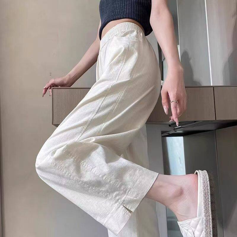 棉麻哈伦裤子女夏季2025年新款薄宽松高腰显瘦垂感九分休闲直筒裤