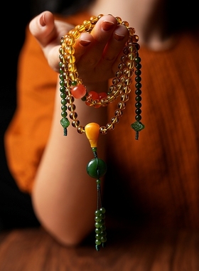 卡杰格朵天然金珀念珠