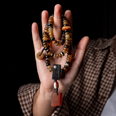 卡杰格朵.原创藏式天然羊角佛珠手串念珠盘玩108颗文玩项链 慎拍