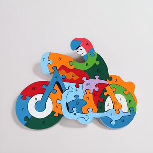 儿童益智木质摩托车拼图玩具积木26英文字母数字宝宝早教启蒙认知