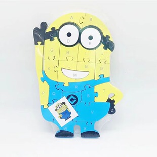 儿童益智木质小黄人拼图玩具积木26英文字母数字宝宝早教启蒙认知