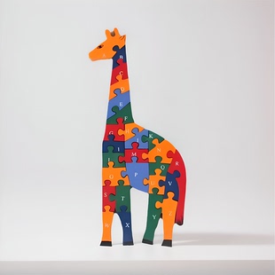 儿童益智木质长颈鹿拼图玩具积木26英文字母数字宝宝早教启蒙认知