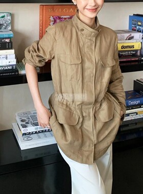 原厂原料LP明星同款女装100%亚麻轻奢老钱风旅行者夹克外套AEDBN