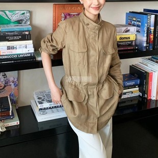 原厂原料LP明星同款女装100%亚麻轻奢老钱风旅行者夹克外套AEDBN