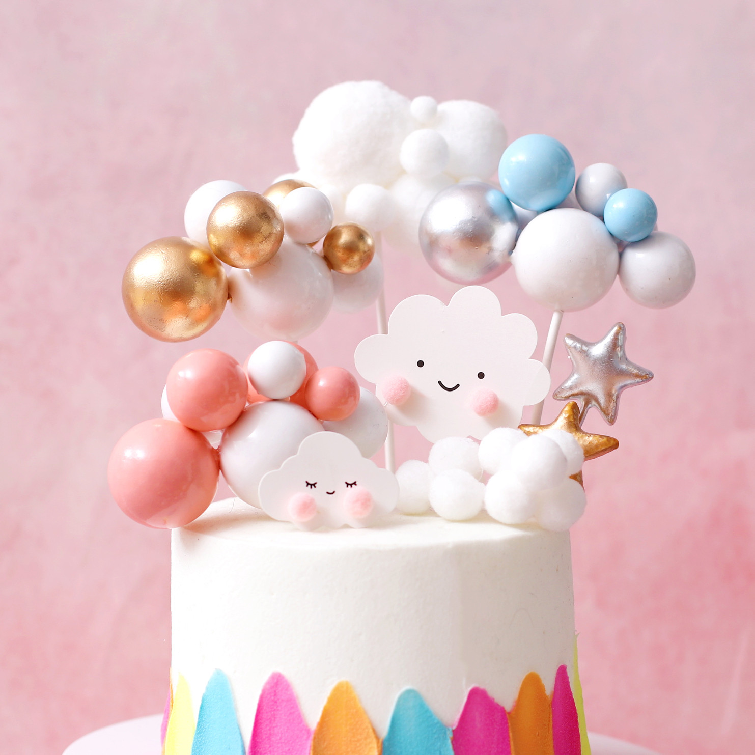 烘焙蛋糕装饰原创大号圆球球云朵蛋糕插牌插件主题派对装扮布置