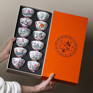 十二月花神主人杯陶瓷茶杯礼盒装高端陶瓷中式品茗杯个人专用单杯