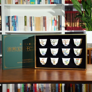 康熙五彩十二花神杯功夫茶具茶杯套装水杯故宫文创杯子父亲节礼物