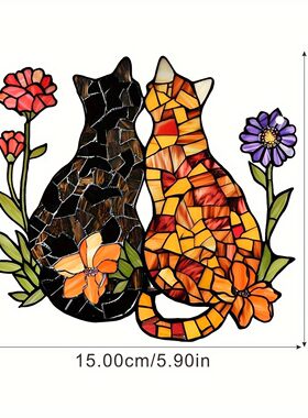 168B跨境亚克力花园友谊猫窗帘饰