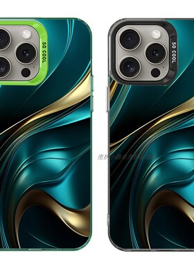 大孔硬壳手机壳适用苹果iPhone17Pro16Max13Pro15XS14XR8X7plus12SE11 鎏金绿色图案