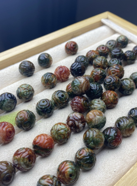 天然翡翠珠子回纹珠烧红飘花圆珠半成品DIY手串手链项链饰品配饰