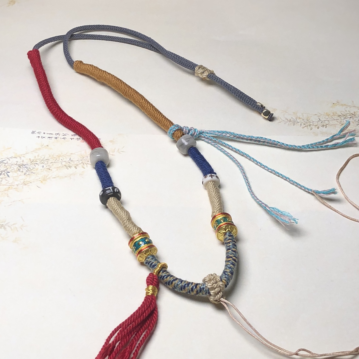 藏式吊坠绳项链绳手搓棉编绳唐卡文玩天珠挂件绳子民族风挂绳唐卡