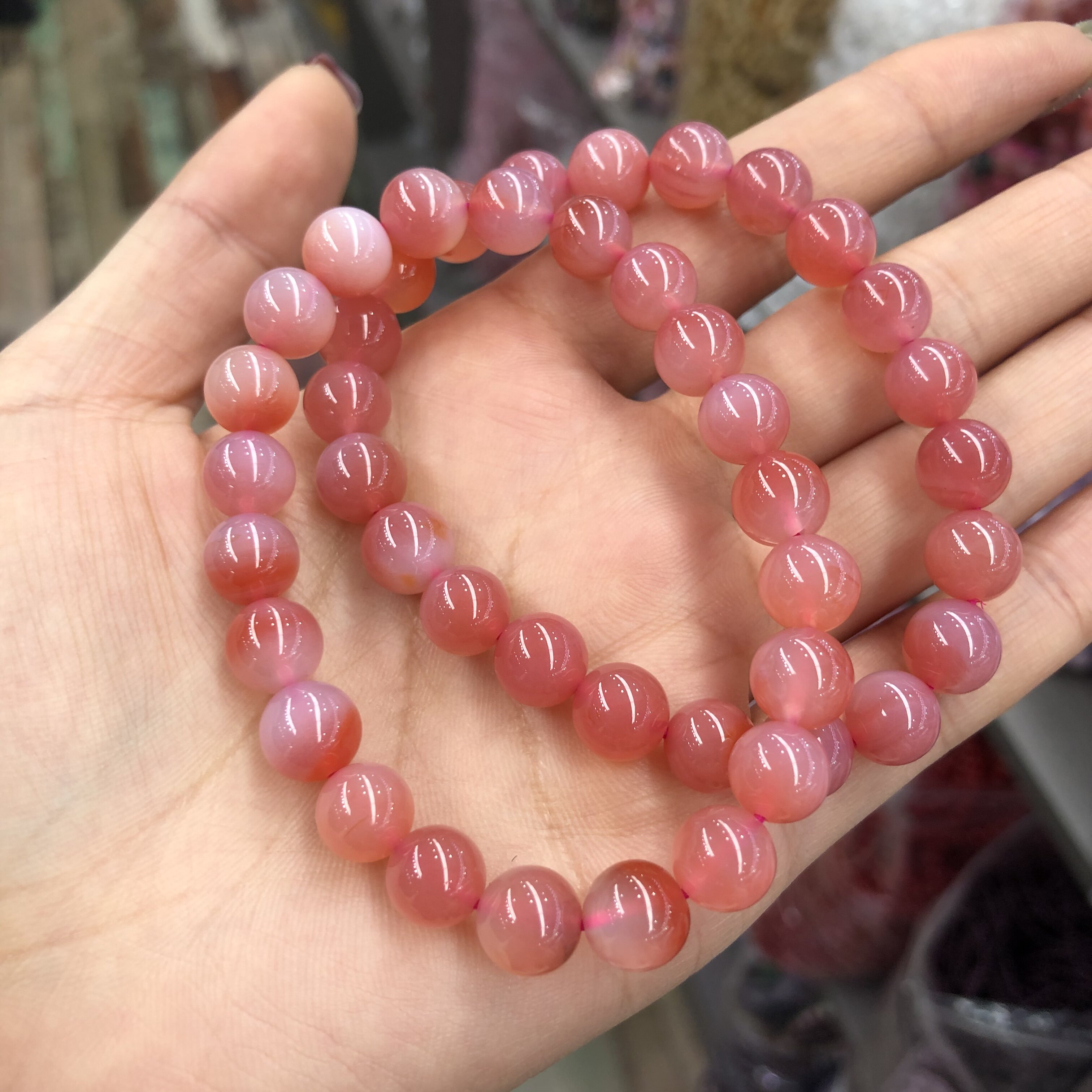 盐源玛瑙手串手链聚宝盆渐变色粉橘女一手货源原创设计情人节礼物