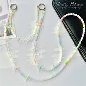 高级感竹节斜挎手提两用手机壳挂绳挂脖炫彩星星长短链条创意防摔