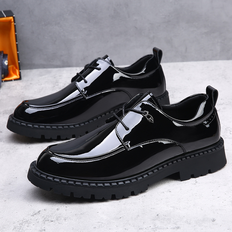 皮鞋男商务亮皮英伦黑色男鞋软底
