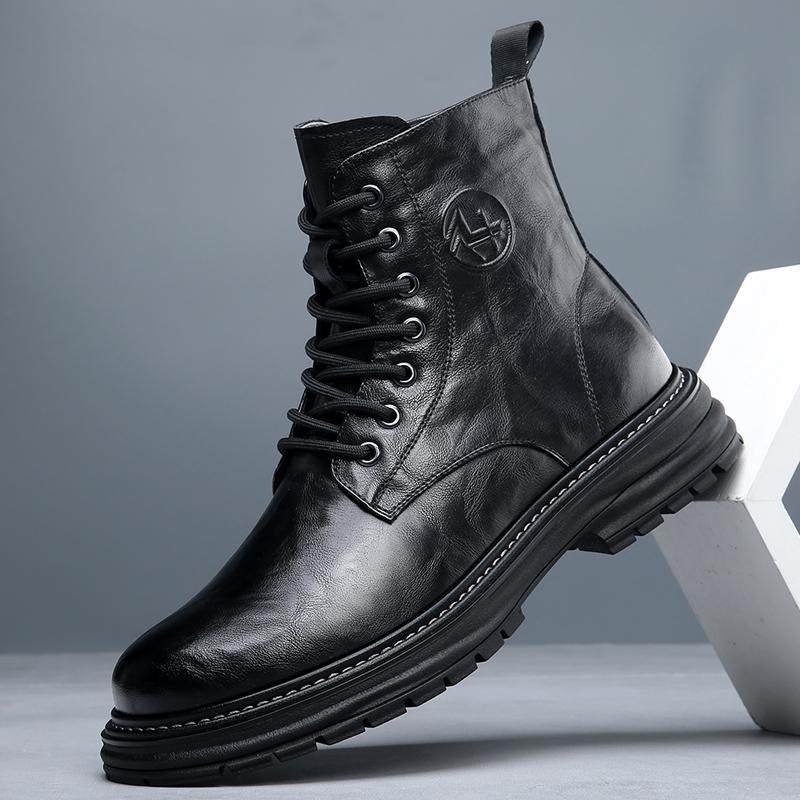 马丁靴男款英伦风真皮机车靴侧拉链冬季保暖加绒皮靴复古高帮短靴