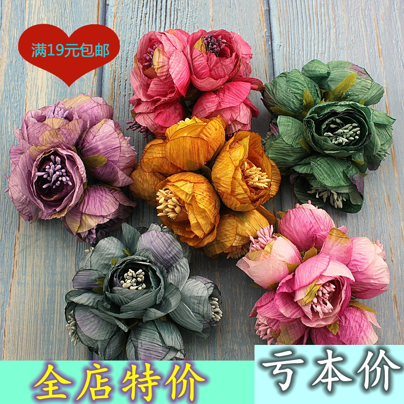 手工装饰花朵花艺假花diy花环材料茶玫花小茶包花束绢花布花