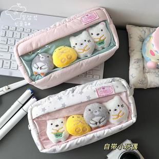 韩版ins粉色高颜值大容量痛包笔袋可爱女生小初中学生收纳文具盒
