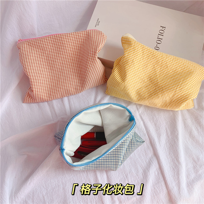 韩版小清新细格子化妆包日系高颜值大容量洗漱包外出便携收纳袋,收纳整理,化妆包,淘宝优惠券,粉丝福利购,淘宝优惠卷