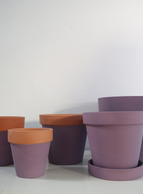 紫色红陶花盆手绘ins北欧风多肉绿植盆栽大号圆形陶瓷透气陶土盆