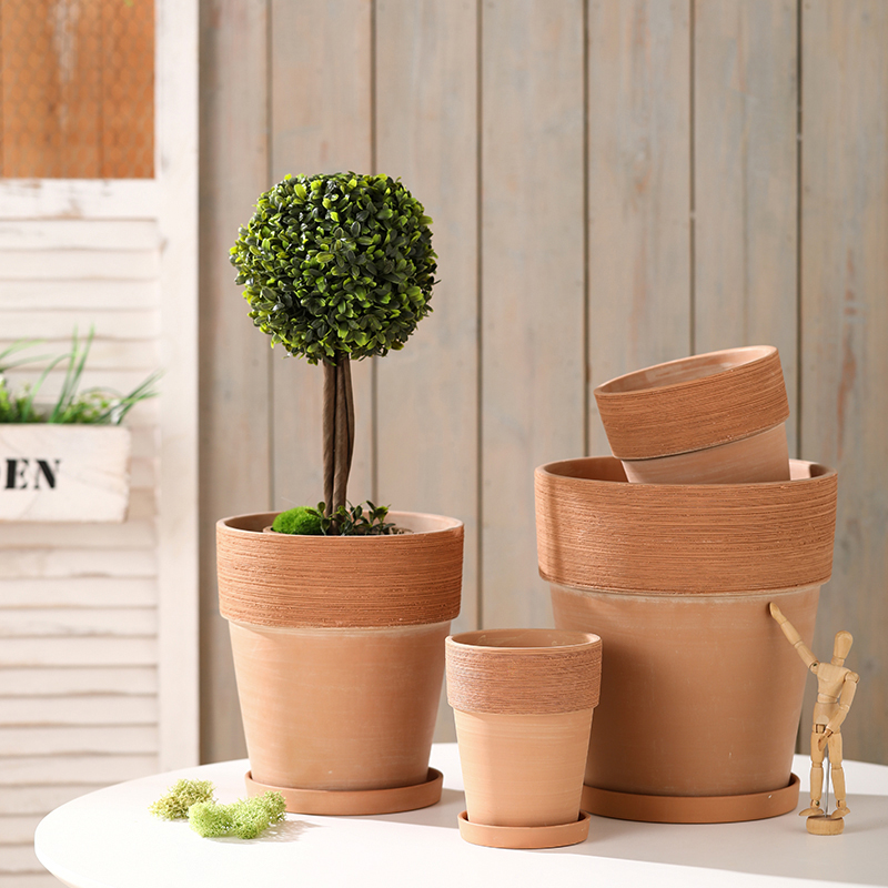 红陶手工拉丝北欧直身花盆