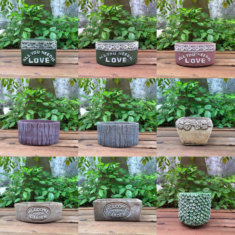 水泥彩绘色彩花盆 欧式复古方形圆形长方形多肉植物花盆 绿植盆栽