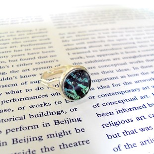 蝴蝶翅膀首饰情侣复古戒指太阳蛾标本原创设计纯手工制作饰品