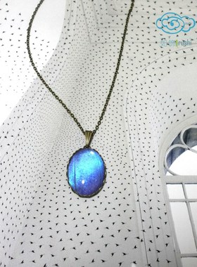 真蝴蝶蓝闪翅膀原创复古百搭首饰