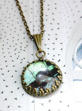 蝴蝶翅膀标本纯手工制作吊坠项链