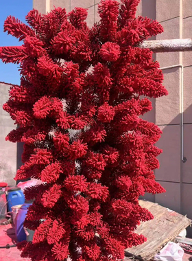 2025新款户外大尺寸圣诞树塔树挂枝115cm长绿色红色植绒加密装饰