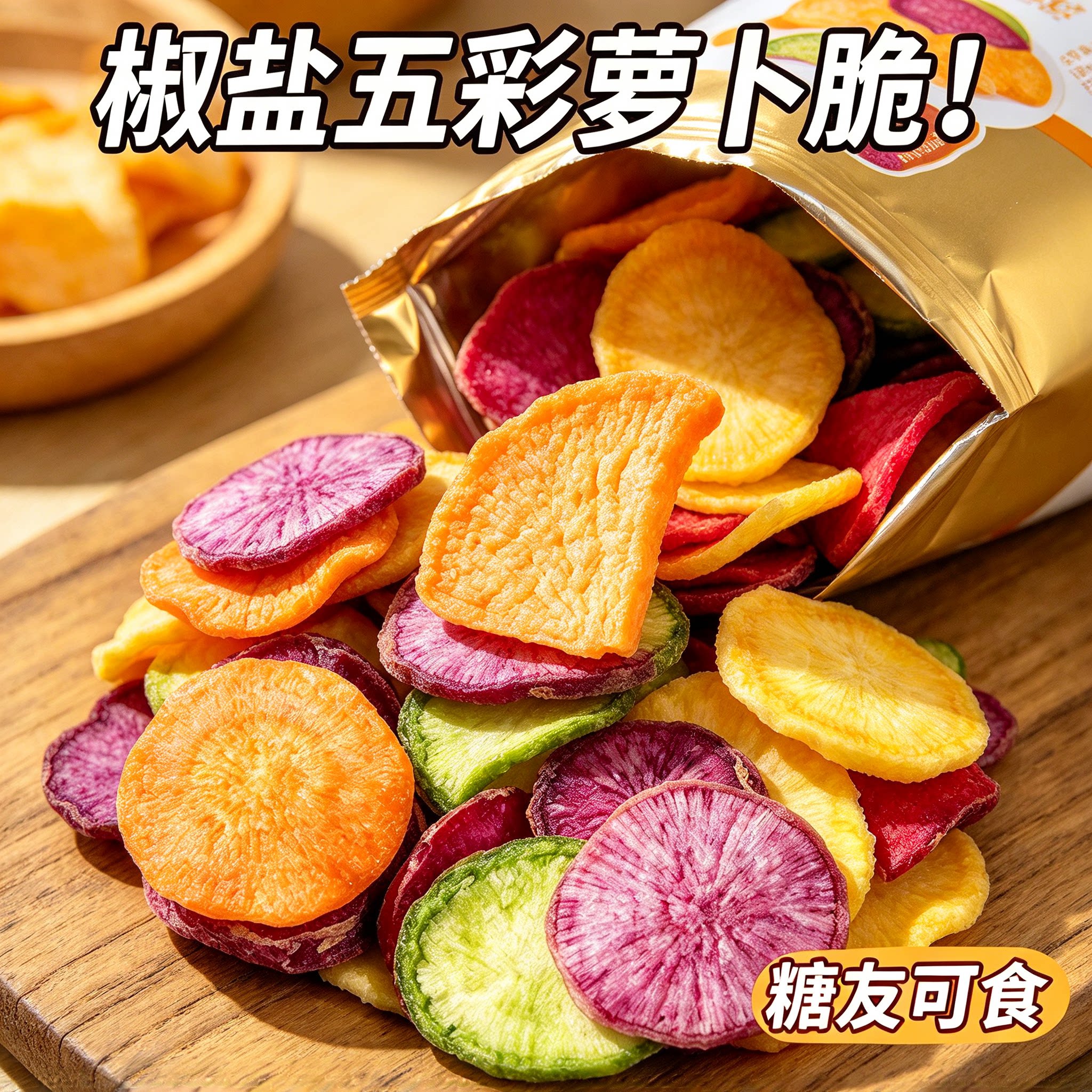 糖尿人专用零食品可以吃的无糖精椒盐五彩萝卜脆老人儿童糖友饱腹