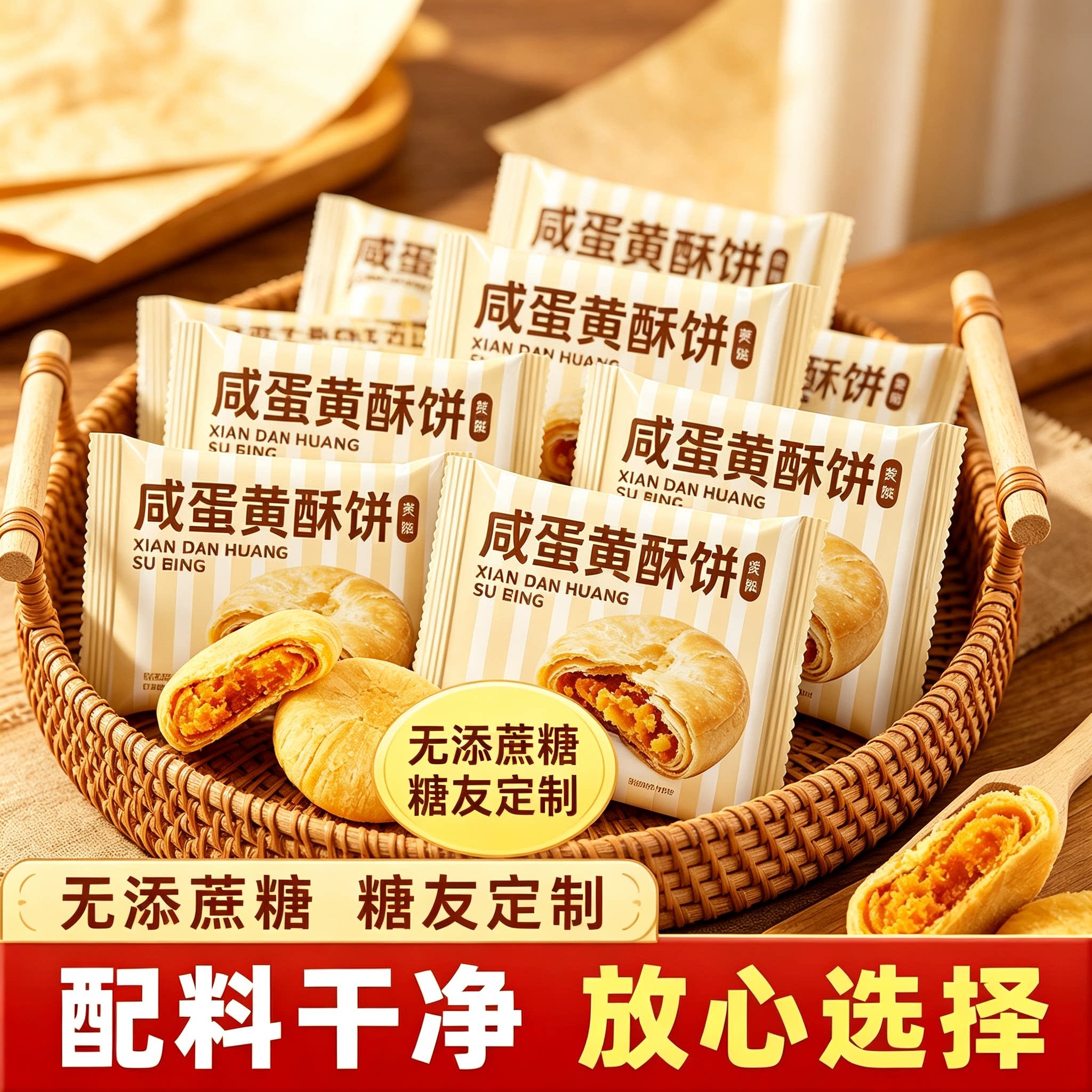 糖尿人专用零食品可以吃的无糖精咸蛋黄酥饼老人儿童孕妇糖友饱腹